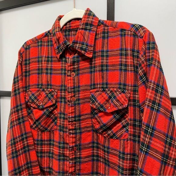 [M] Vintage Women’s Red Black & Yellow Plaid Pattern Casual Button Down Shirt - Picture 4 of 14